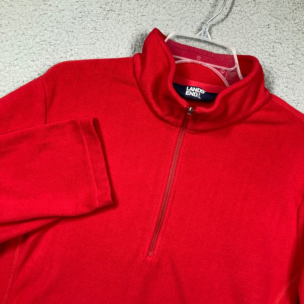 Lands' End Fleece Pullover Women 2X‎ Red Quarter Zip Mock Neck Long Sleeve FLAW